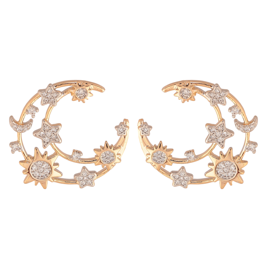 Сережки Xuping колір позолота 18K + родій пусети візерунок з інкрустацією кристалами фото №1 Сережки Xuping колір позолота 18K + родій пусети візерунок з інкрустацією кристалами фото №1