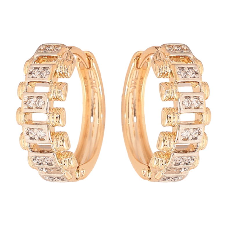 Серьги Xuping цвет позолота 18K + родий колечки узор с инкрустацией кристаллами фото №2 Серьги Xuping цвет позолота 18K + родий колечки узор с инкрустацией кристаллами фото №2