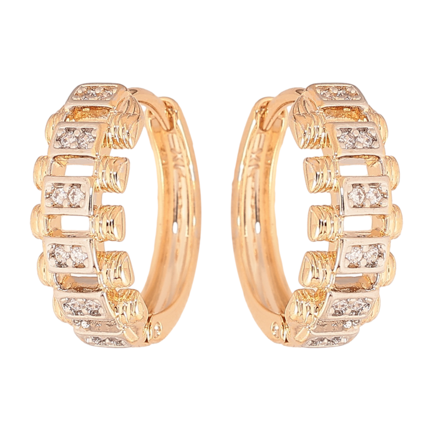 Сережки Xuping колір позолота 18K + родій колечка візерунок з інкрустацією кристалами фото №1 Сережки Xuping колір позолота 18K + родій колечка візерунок з інкрустацією кристалами фото №1