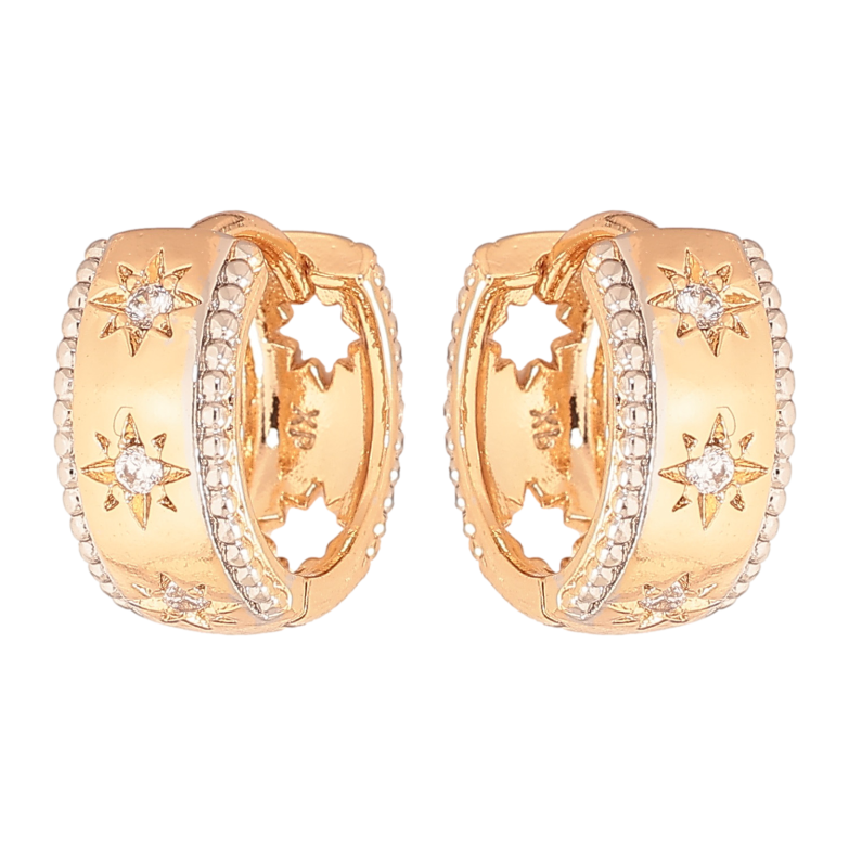 Серьги Xuping цвет позолота 18K + родий колечки узор с кристаллами фото №1