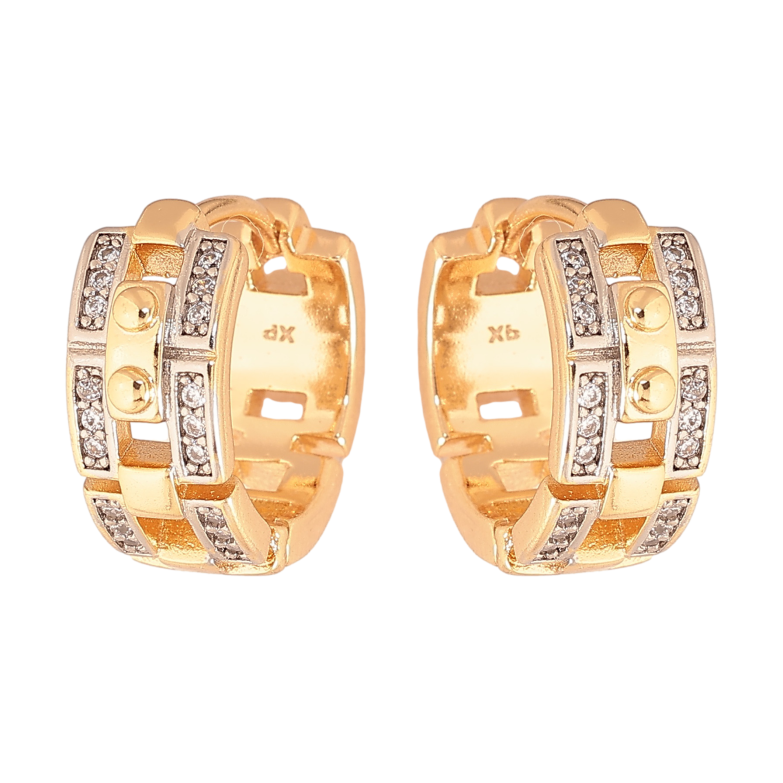 Серьги Xuping цвет позолота 18K + родий колечки узор с кристаллами фото №1