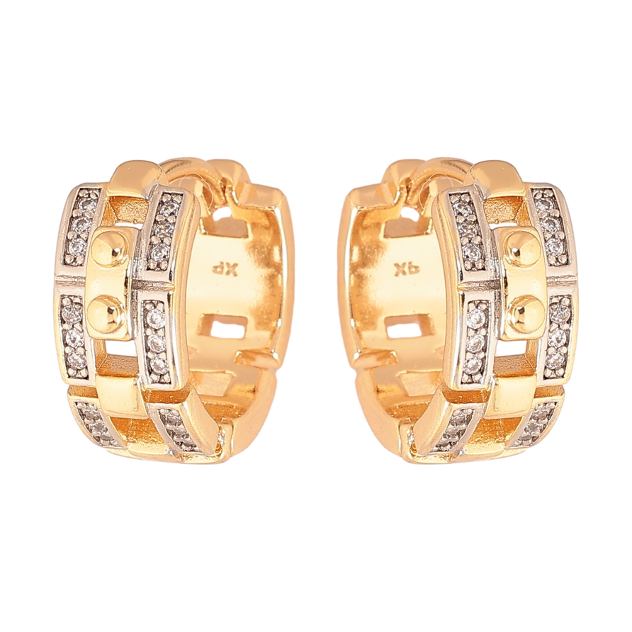 Сережки Xuping колір позолота 18K + родій колечка візерунок з кристалами фото №1