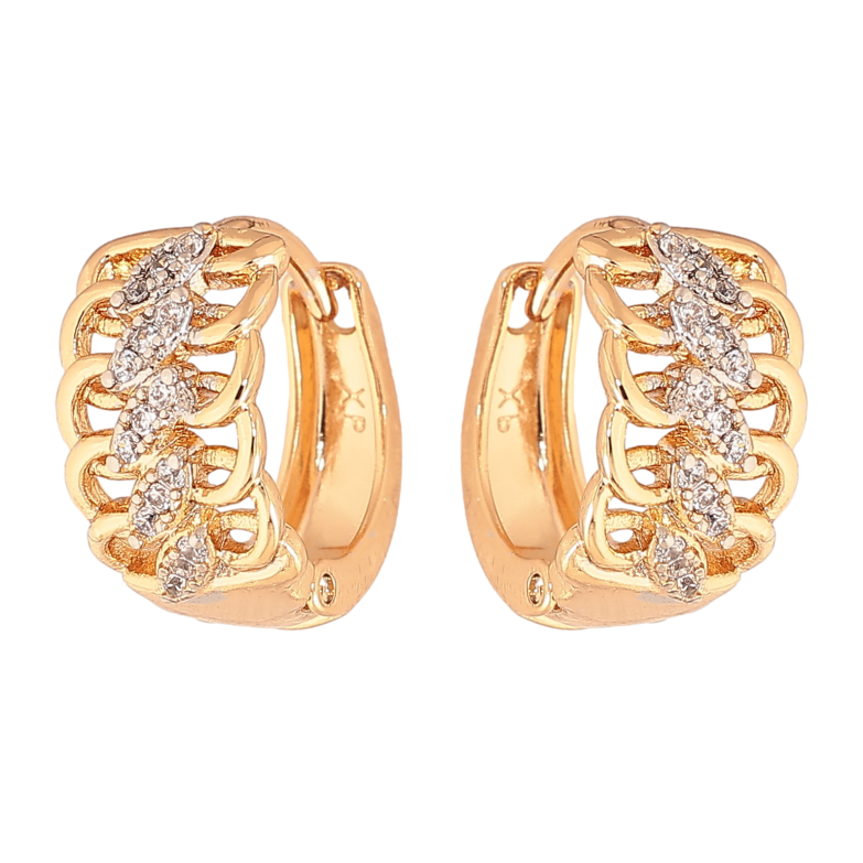 Серьги Xuping цвет позолота 18K + родий колечки узор с кристаллами фото №1