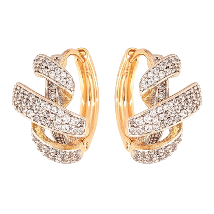 Серьги Xuping цвет позолота 18K + родий колечки узор с инкрустацией кристаллами фото №16