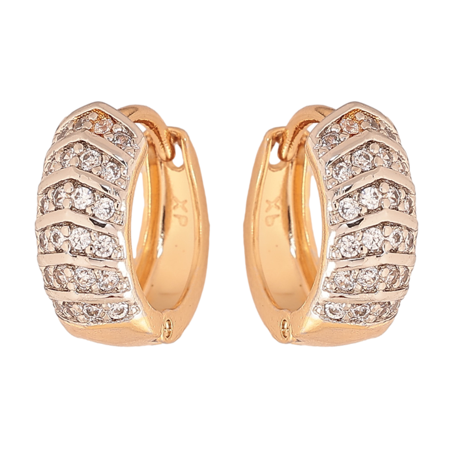 Сережки Xuping колір позолота 18K + родій колечка візерунок з інкрустацією кристалами фото №1 Сережки Xuping колір позолота 18K + родій колечка візерунок з інкрустацією кристалами фото №1