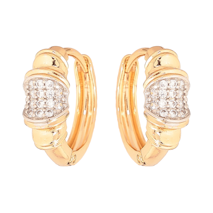 Сережки Xuping колір позолота 18K + родій колечка візерунок з кристалами фото №5 Сережки Xuping колір позолота 18K + родій колечка візерунок з кристалами фото №5