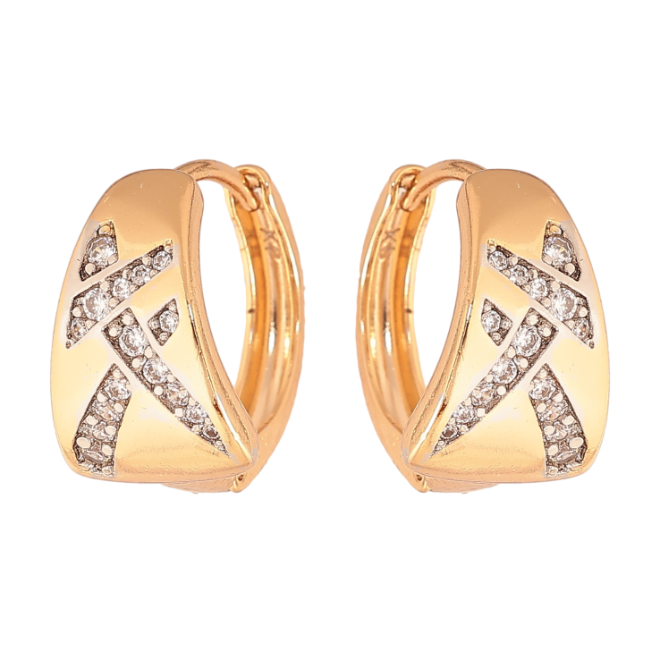 Сережки Xuping колір позолота 18K + родій колечка візерунок з кристалами фото №3 Сережки Xuping колір позолота 18K + родій колечка візерунок з кристалами фото №3