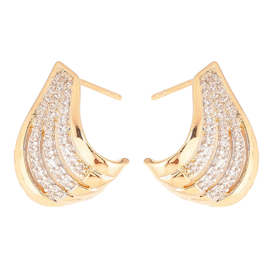 Сережки Xuping колір позолота 18K + родій пусети візерунок з інкрустацією кристалами фото №1 Сережки Xuping колір позолота 18K + родій пусети візерунок з інкрустацією кристалами фото №1