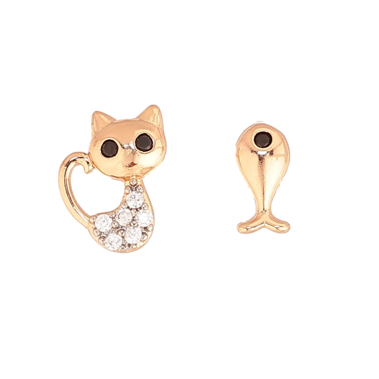 Серьги Xuping цвет позолота 18K + родий пусеты котенок с рыбкой фото №14