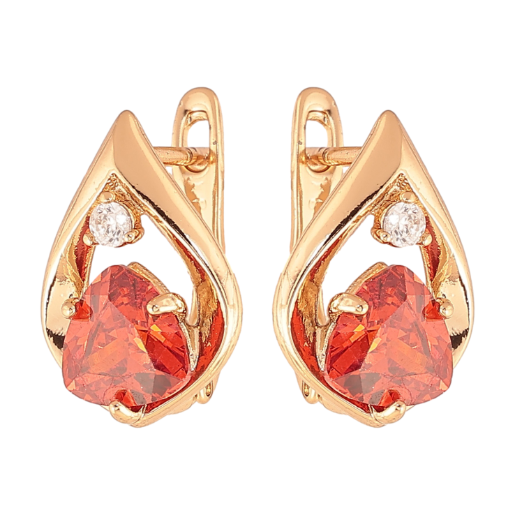 Серьги Xuping цвет позолота 18K английский замок капельки с красными кристаллами фото №4