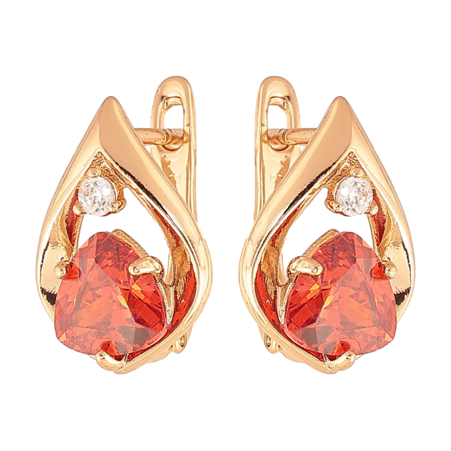 Сережки Xuping колір позолота 18K англійський замок крапельки з червоними кристалами фото №1