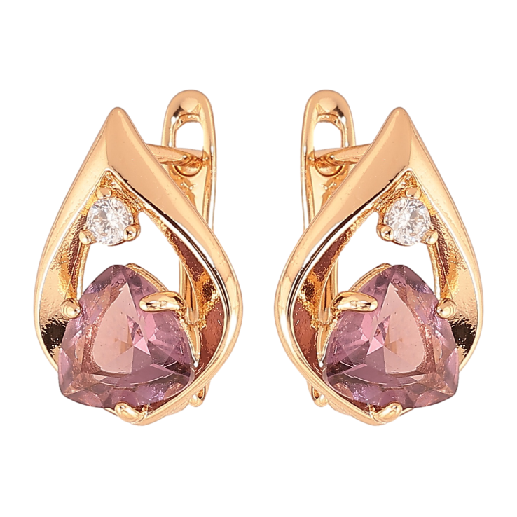 Серьги Xuping цвет позолота 18K английский замок капельки с сиреневыми кристаллами фото №12
