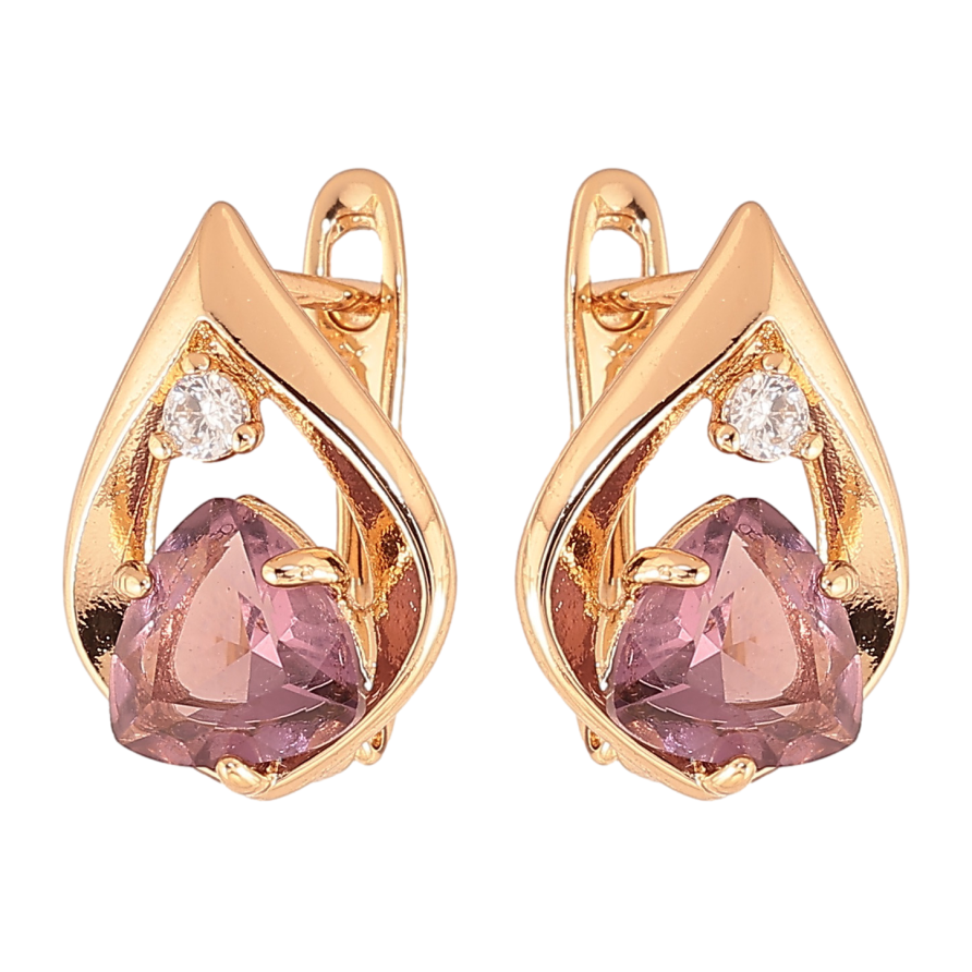 Серьги Xuping цвет позолота 18K английский замок капельки с сиреневыми кристаллами фото №1
