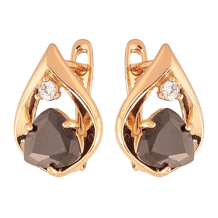 Серьги Xuping цвет позолота 18K английский замок капельки с черными кристаллами фото №5