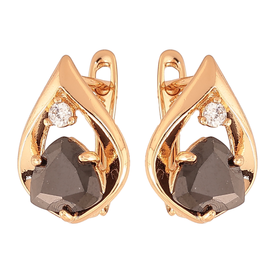 Сережки Xuping колір позолота 18K англійський замок крапельки з чорними кристалами фото №1