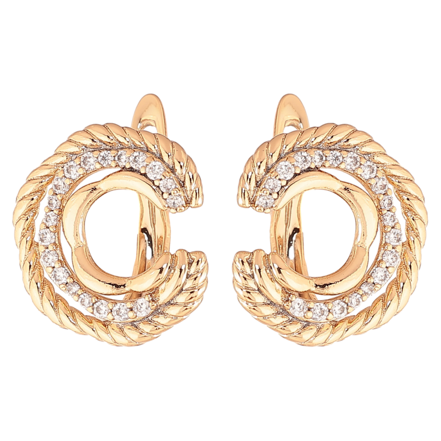 Серьги Xuping цвет позолота 18K английский замок узор с кристаллами фото №1