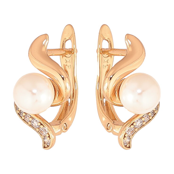 Серьги Xuping цвет позолота 18K английский замок узор с жемчужинами фото №3