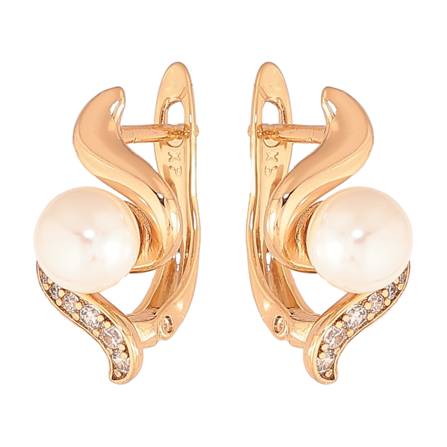 Серьги Xuping цвет позолота 18K английский замок узор с жемчужинами фото №1