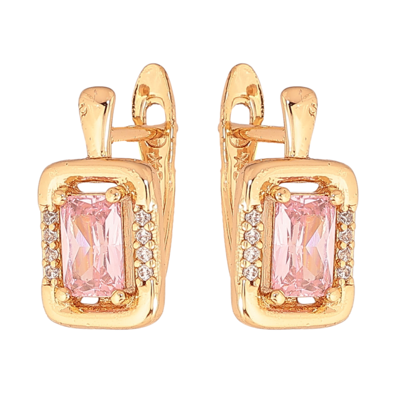 Серьги Xuping цвет позолота 18K английский замок узор с розовыми кристаллами фото №1