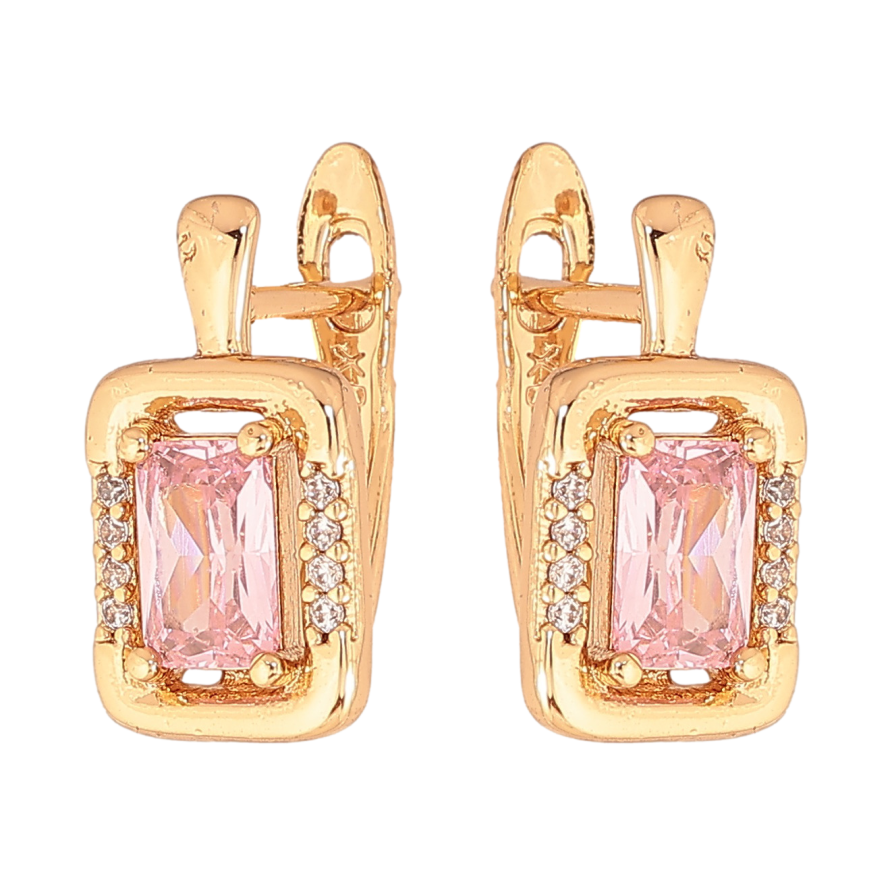 Серьги Xuping цвет позолота 18K английский замок узор с розовыми кристаллами фото №1