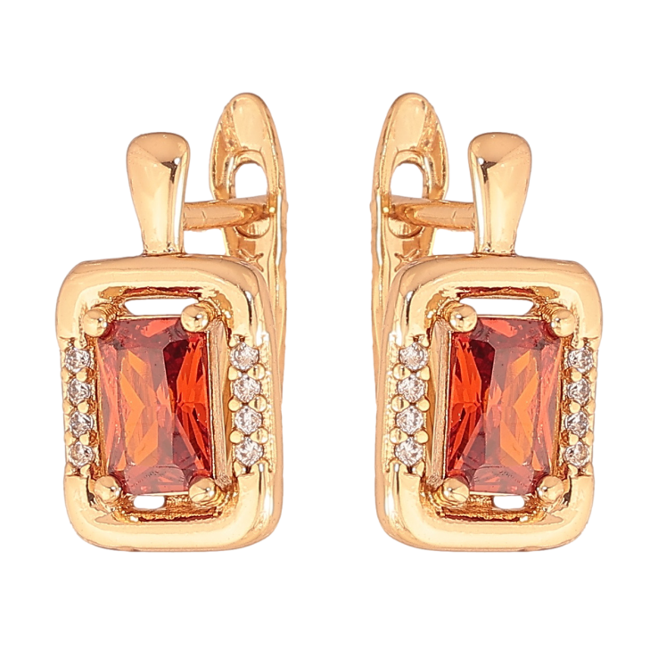 Серьги Xuping цвет позолота 18K английский замок узор с красными кристаллами фото №9