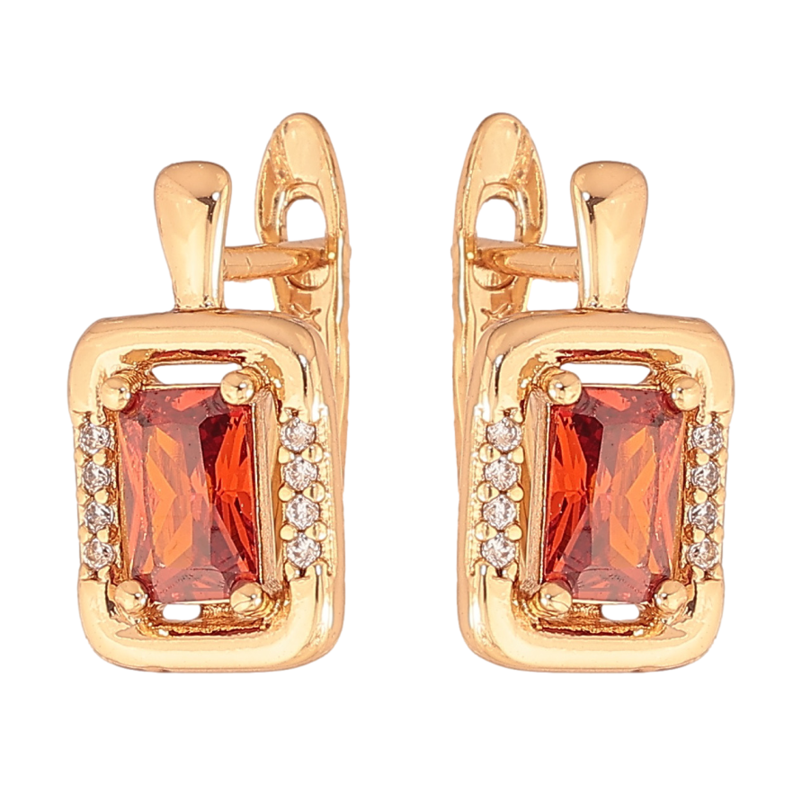 Серьги Xuping цвет позолота 18K английский замок узор с красными кристаллами фото №1