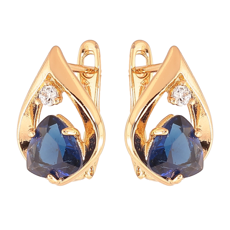 Серьги Xuping цвет позолота 18K английский замок капельки с синими кристаллами фото №8