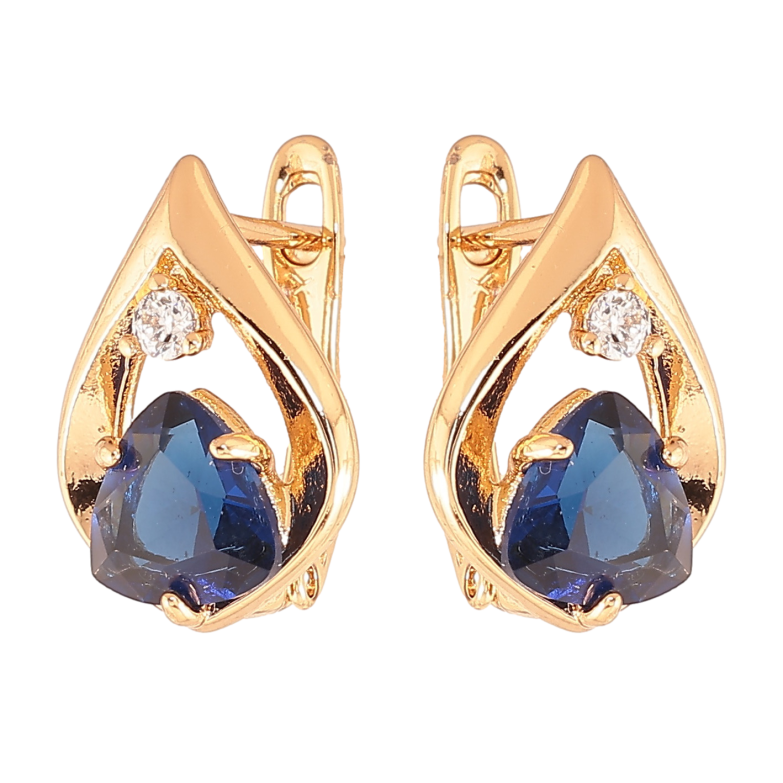 Серьги Xuping цвет позолота 18K английский замок капельки с синими кристаллами фото №1