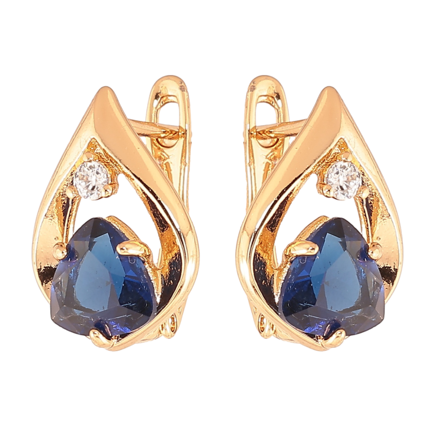 Серьги Xuping цвет позолота 18K английский замок капельки с синими кристаллами фото №1