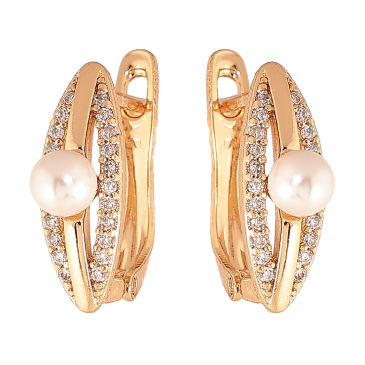 Сережки Xuping колір позолота 18K англійський замок візерунок з кристалами та перлинами фото №23