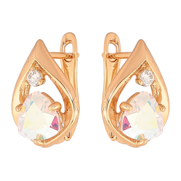 Серьги Xuping цвет позолота 18K английский замок узор с радужными кристаллами фото №4