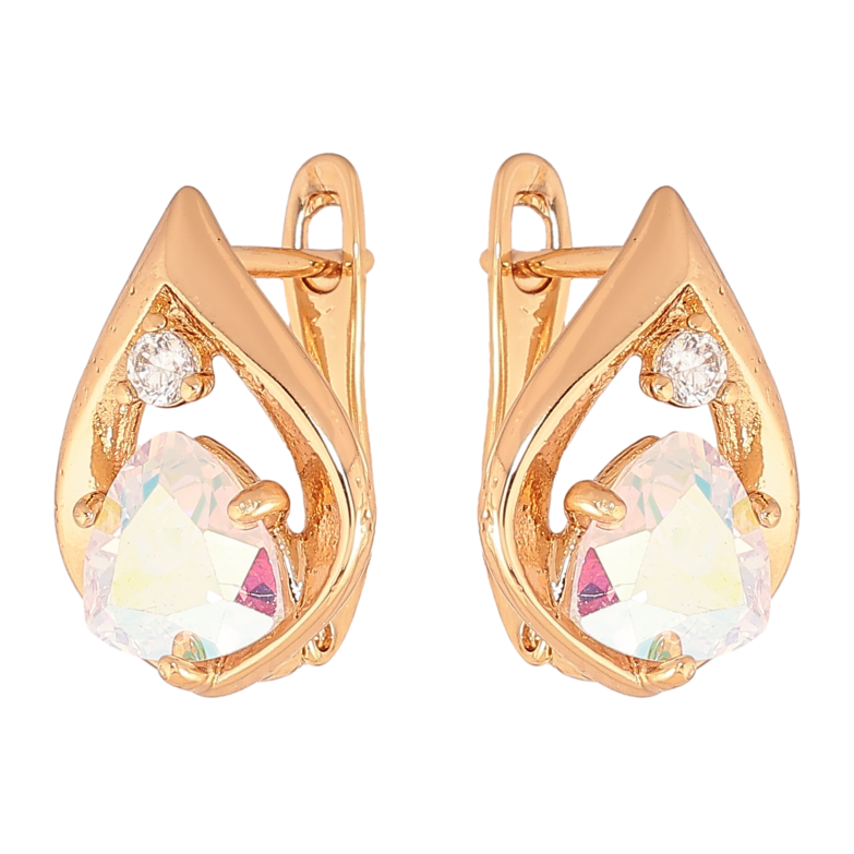 Серьги Xuping цвет позолота 18K английский замок узор с радужными кристаллами фото №2