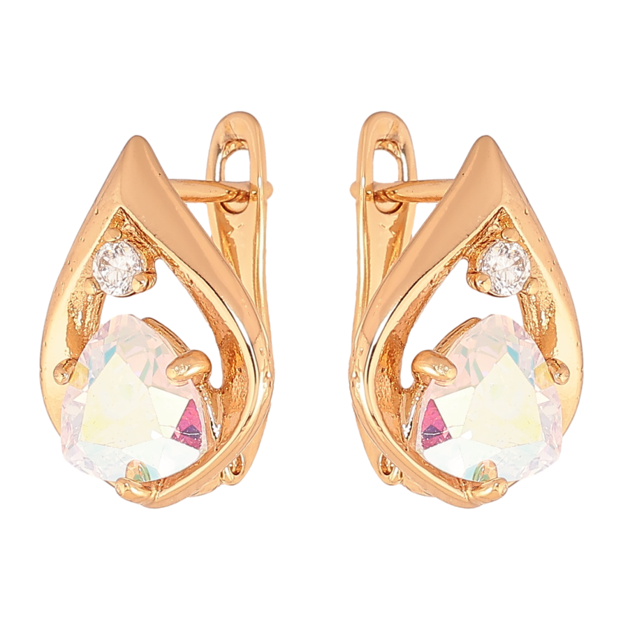 Серьги Xuping цвет позолота 18K английский замок узор с радужными кристаллами фото №1