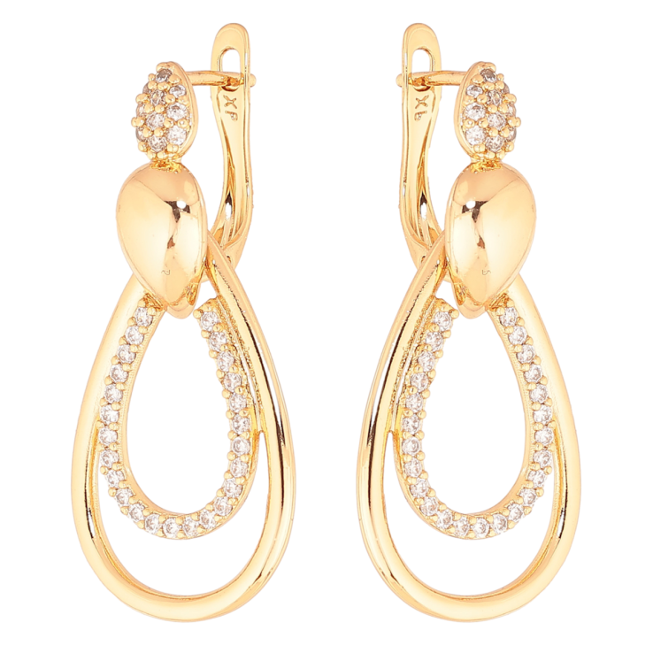 Сережки Xuping колір позолота 18K англійський замок декоративні підвіски з кристалами 2 в 1 фото №19