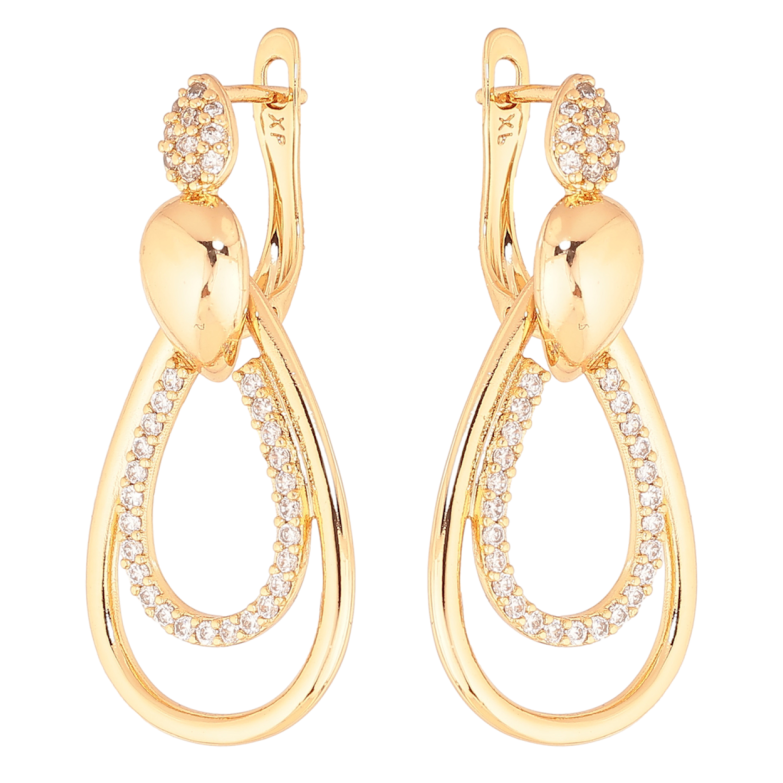 Серьги Xuping цвет позолота 18K английский замок декоративные подвески с кристаллами 2 в 1 фото №1