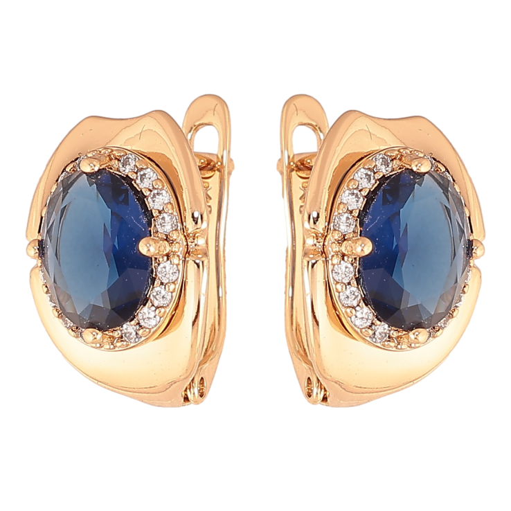 Сережки Xuping колір позолота 18K англійський замок візерунок з синіми кристалами фото №14