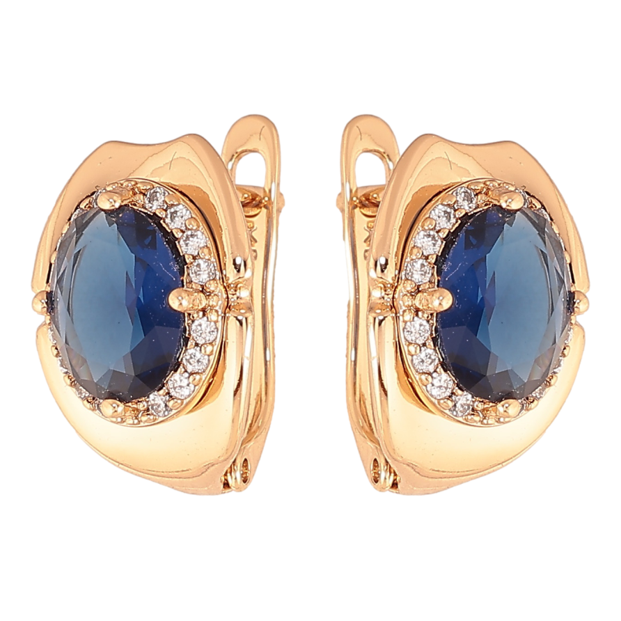 Сережки Xuping колір позолота 18K англійський замок візерунок з синіми кристалами фото №1