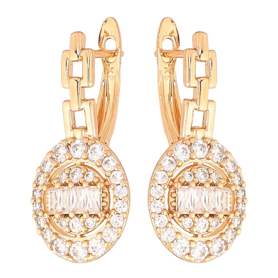 Сережки Xuping колір позолота 18K англійський замок візерунок з  кристалами фото №1