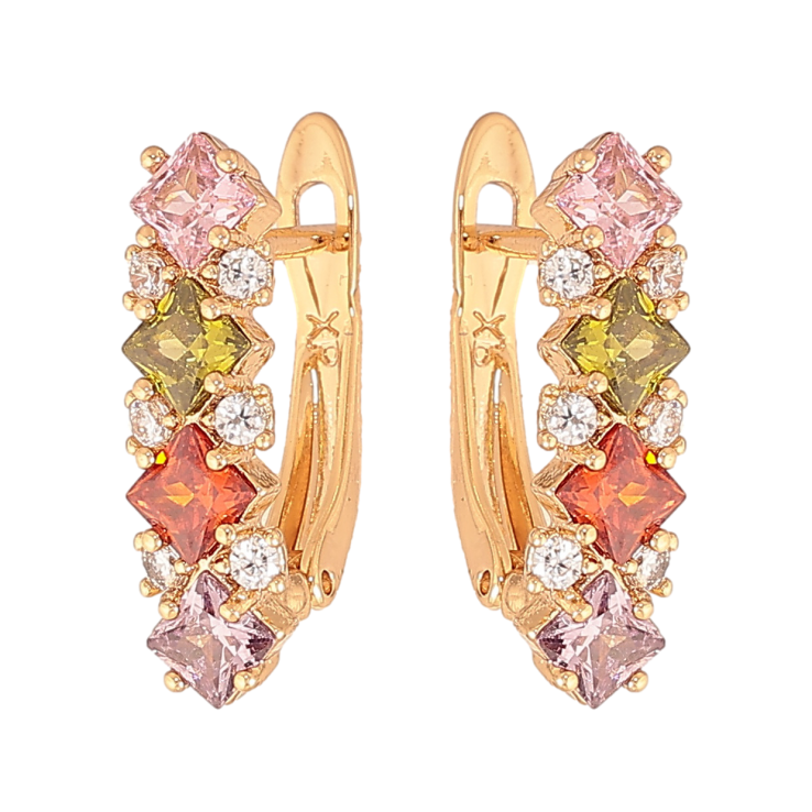 Сережки Xuping колір позолота 18K англійський замок візерунок з різнокольоровими кристалами фото №8