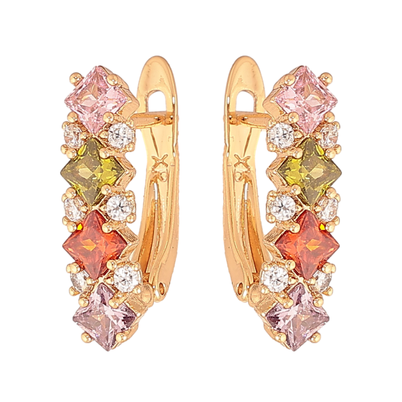 Серьги Xuping цвет позолота 18K английский замок узор с разноцветными кристаллами фото №1