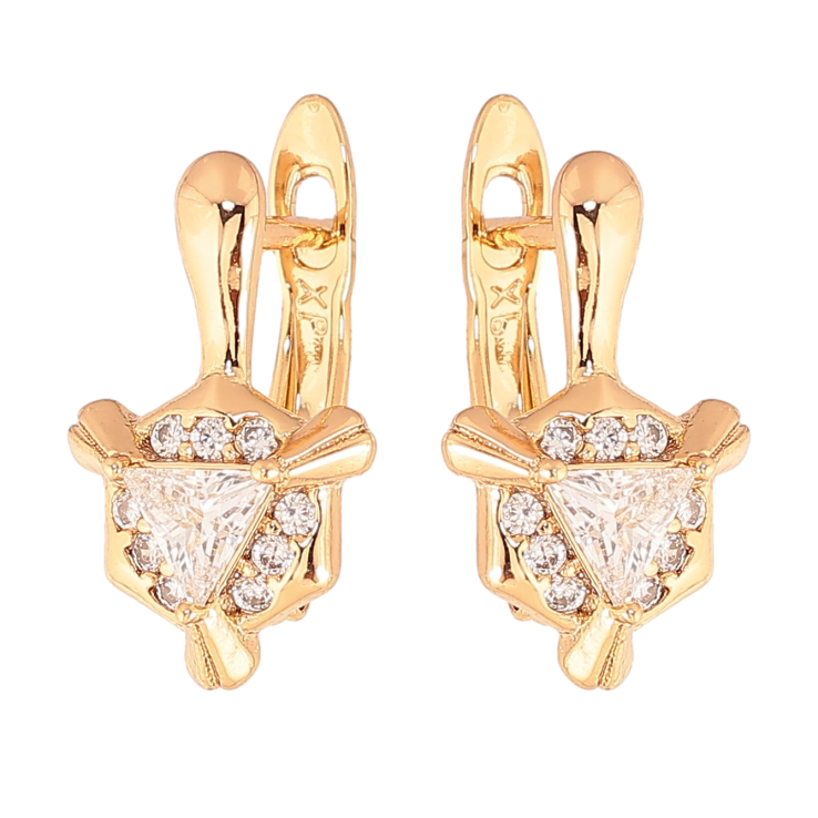 Сережки Xuping колір позолота 18K англійський замок візерунок з  кристалами фото №6