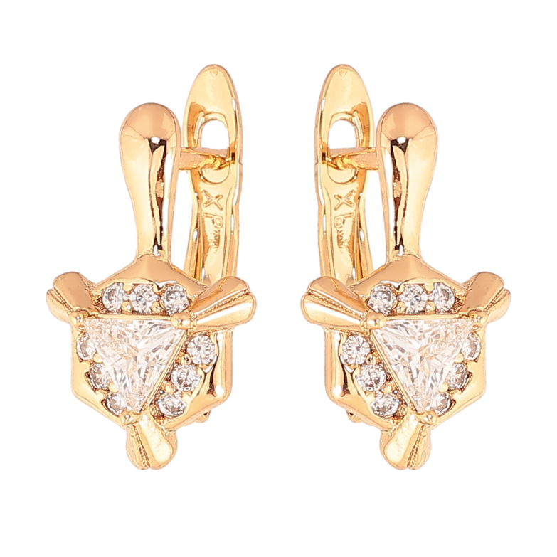 Сережки Xuping колір позолота 18K англійський замок візерунок з  кристалами фото №1