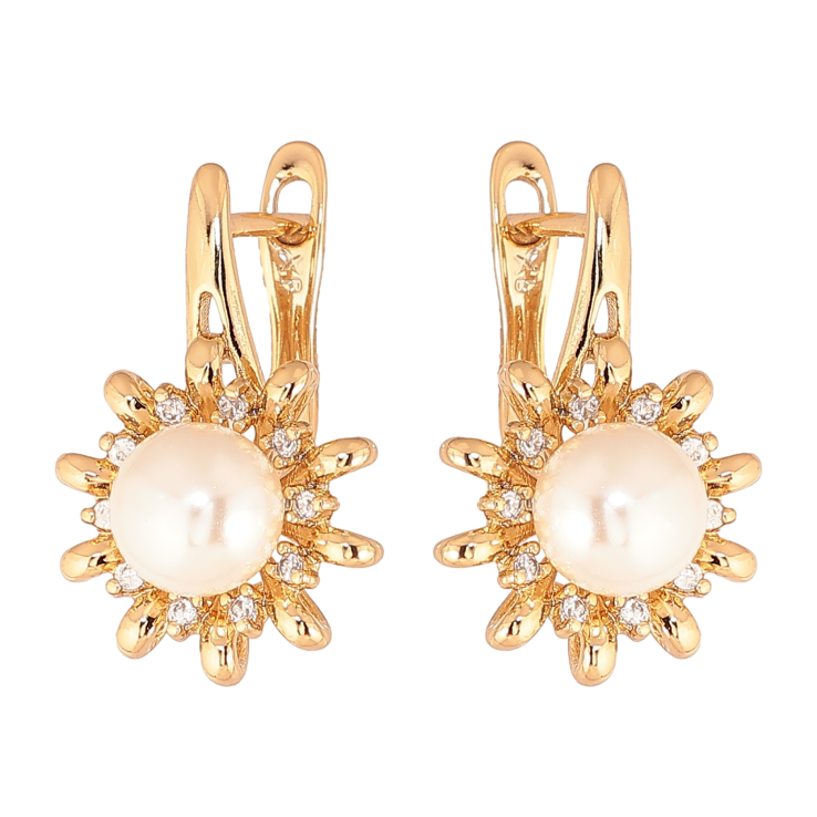 Серьги Xuping цвет позолота 18K английский замок цветочки с кристаллами и жемчужинами фото №14