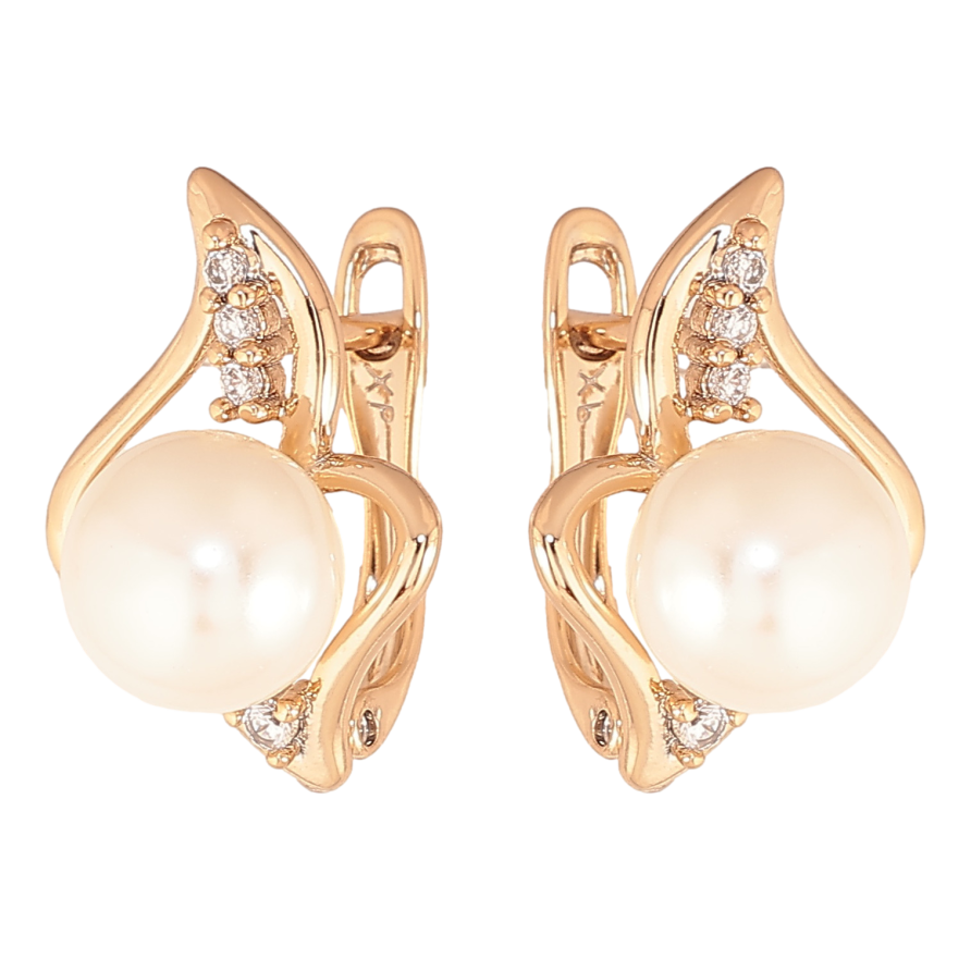 Серьги Xuping цвет позолота 18K английский замок узор с кристаллами и жемчужинами фото №1