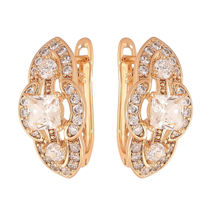 Сережки Xuping колір позолота 18K англійський замок візерунок з  кристалами фото №3