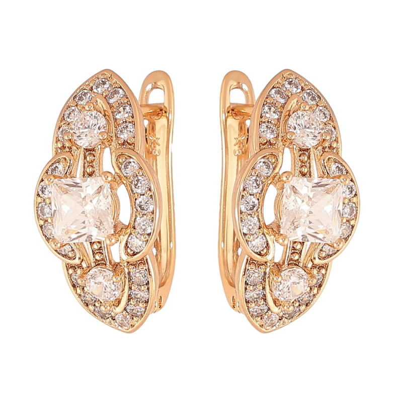 Сережки Xuping колір позолота 18K англійський замок візерунок з  кристалами фото №1