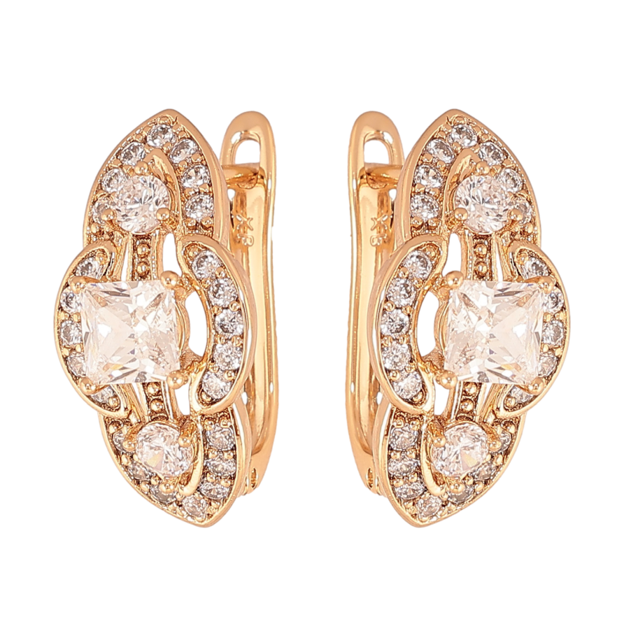 Сережки Xuping колір позолота 18K англійський замок візерунок з  кристалами фото №1