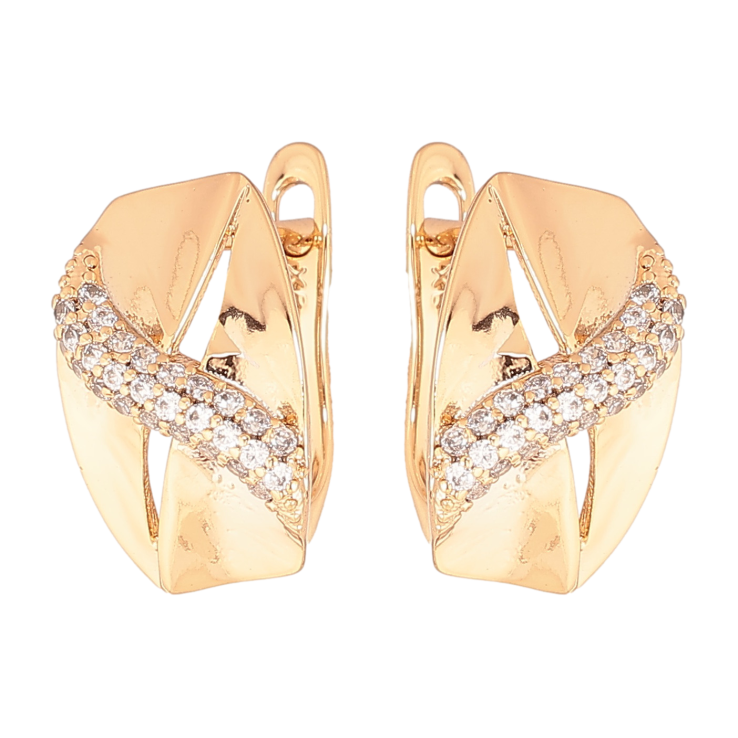 Сережки Xuping колір позолота 18K англійський замок візерунок з  кристалами фото №2