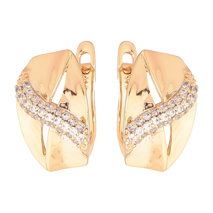 Сережки Xuping колір позолота 18K англійський замок візерунок з  кристалами фото №1