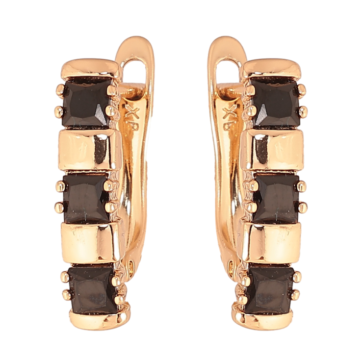 Серьги Xuping цвет позолота 18K английский замок узор с черными кристаллами фото №11